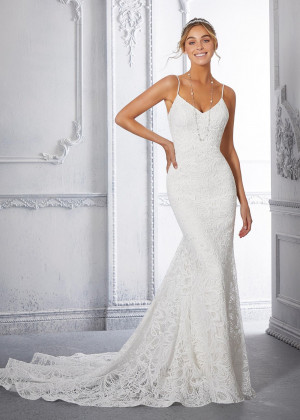 Beaded Straps Ivory Lace Keyhole Back Boho Wedding Dress